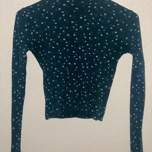 Brandy Melville Dark Teal Floral Long Sleeve Top